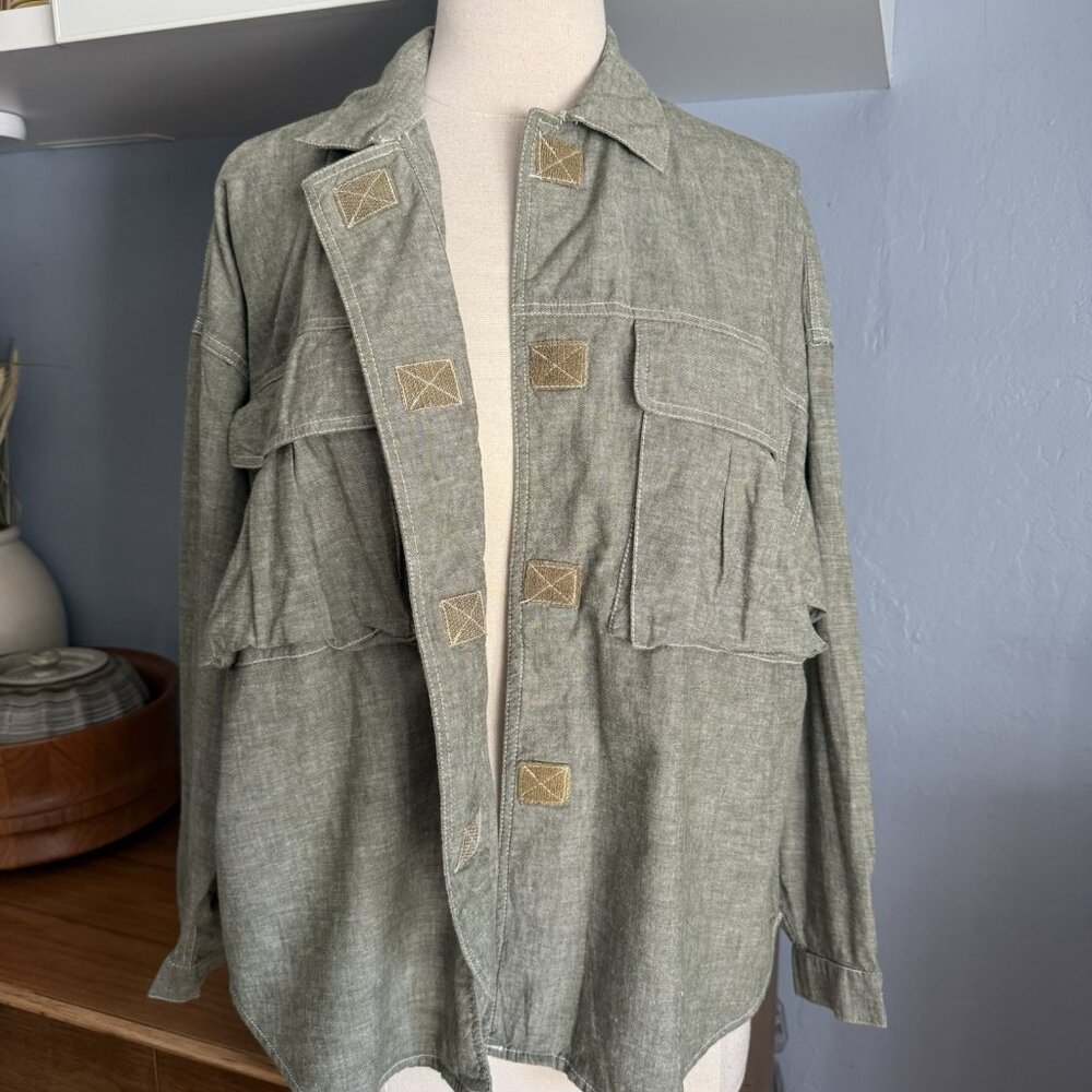 Vintage 80s 90s Esprit Sport Cargo Pockets Utility Shirt Boxy Oversized Size S - Picture 5 of 9